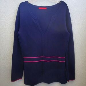 Carolina Herrera Womens Top Knit Navy Magenta Women's Medium V-Neck Missing Bow